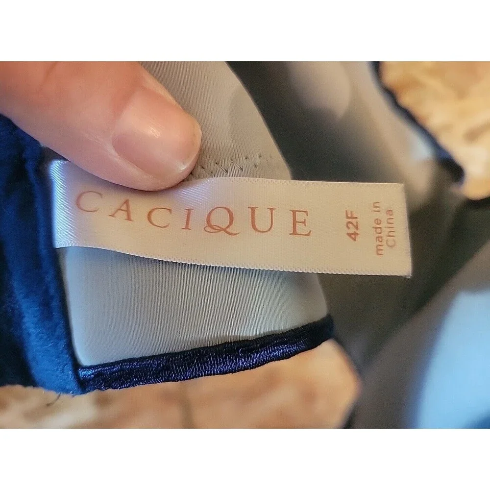 Cacique Blue Smooth Front Lace Back Closure Bra 42F‎ Underwire